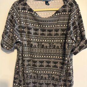 Karen Scott Black and White Elephant Print Short Sleeve Top